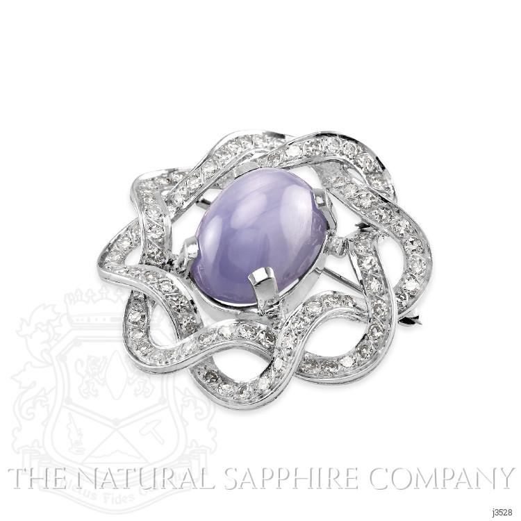 27.50 Ct. Bluish Purple Sapphire and Natural Diamond Accent Stones Brooch, 18K White Gold
